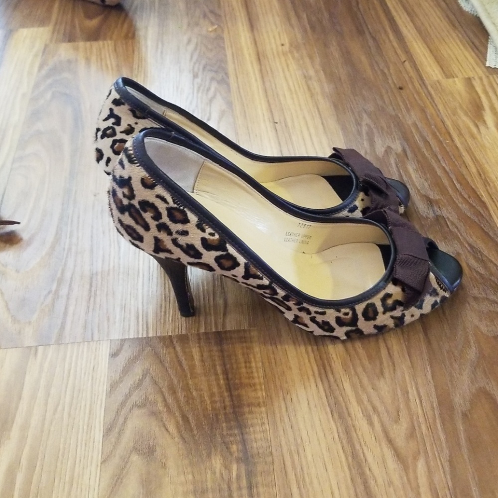 J. Crew Leopard open toe heels